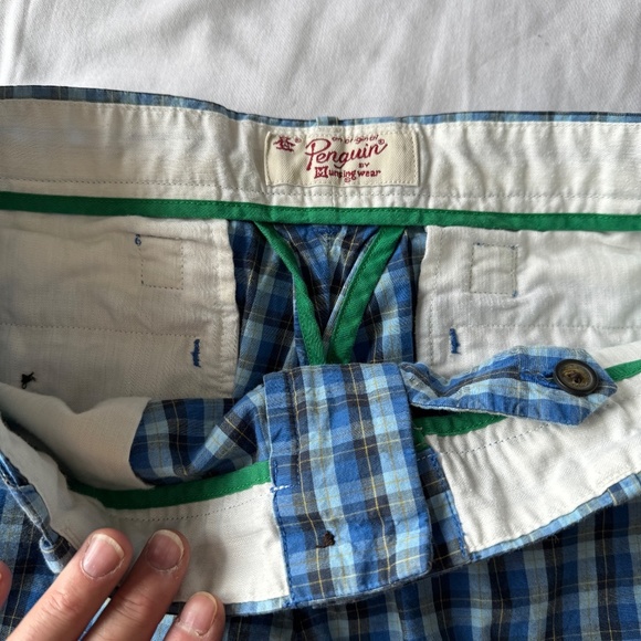 Penguin‎ by Munsingwear Men's Plaid Chino Shorts Blue 33 Preppy Boardwalk Beach - Picture 8 of 16
